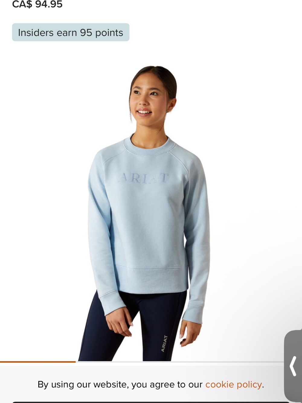 Ariat Women's Martine Light Blue Crewneck Sweatshirt—neckline altered